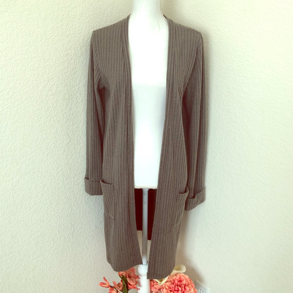 Chroma Tale Olive Green Long Open Cardigan L